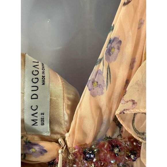 New Mac Ieena Duggal 68090 - Plunging V-Neck Floral Evening Gown Size 2 - Picture 11 of 12